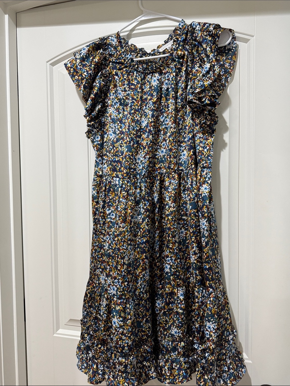 Socialite Navy Floral Ruffle-Trim Midi Dress